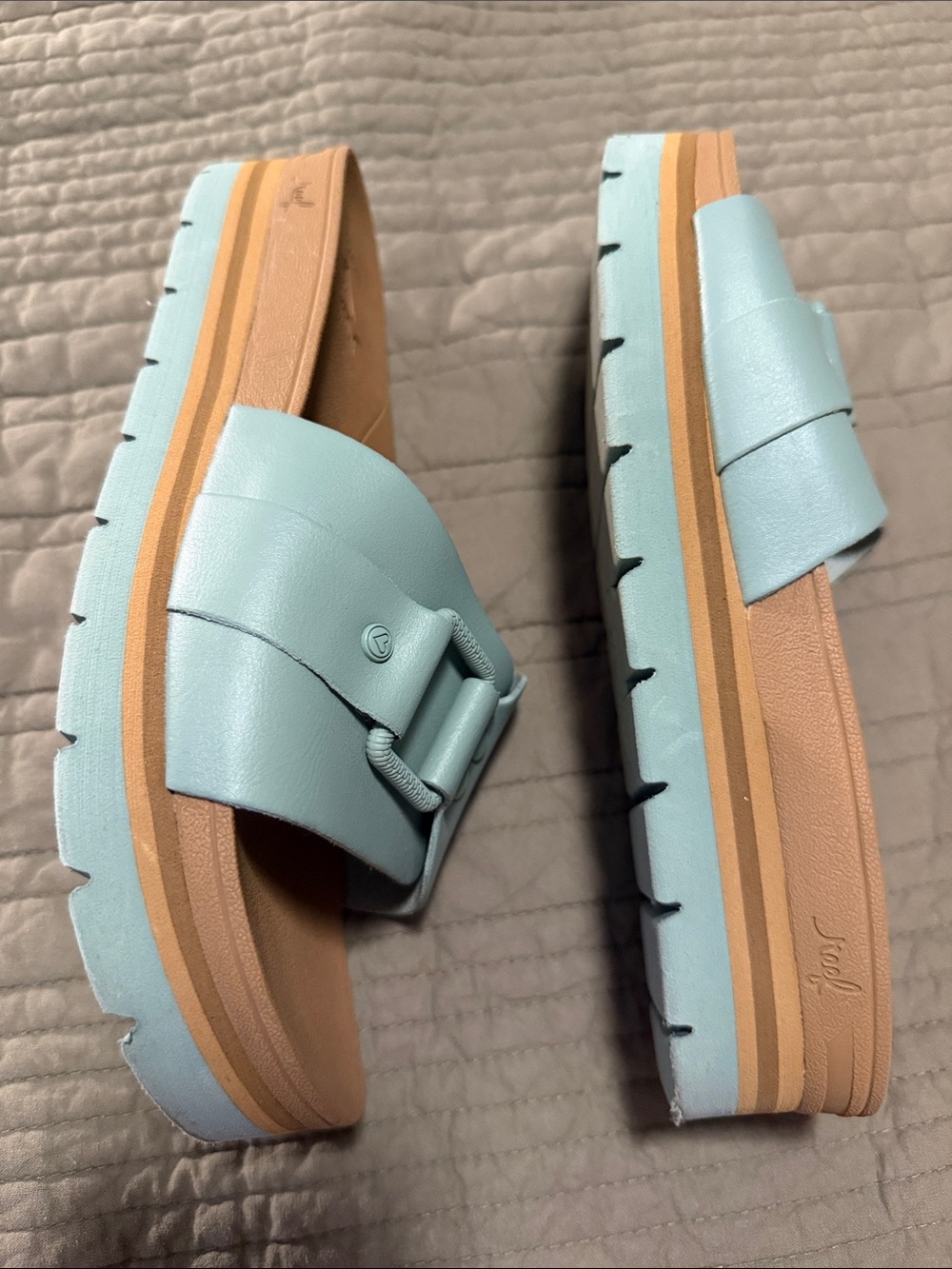 Reef Teal Slide Sandals with Tan Layered Sole